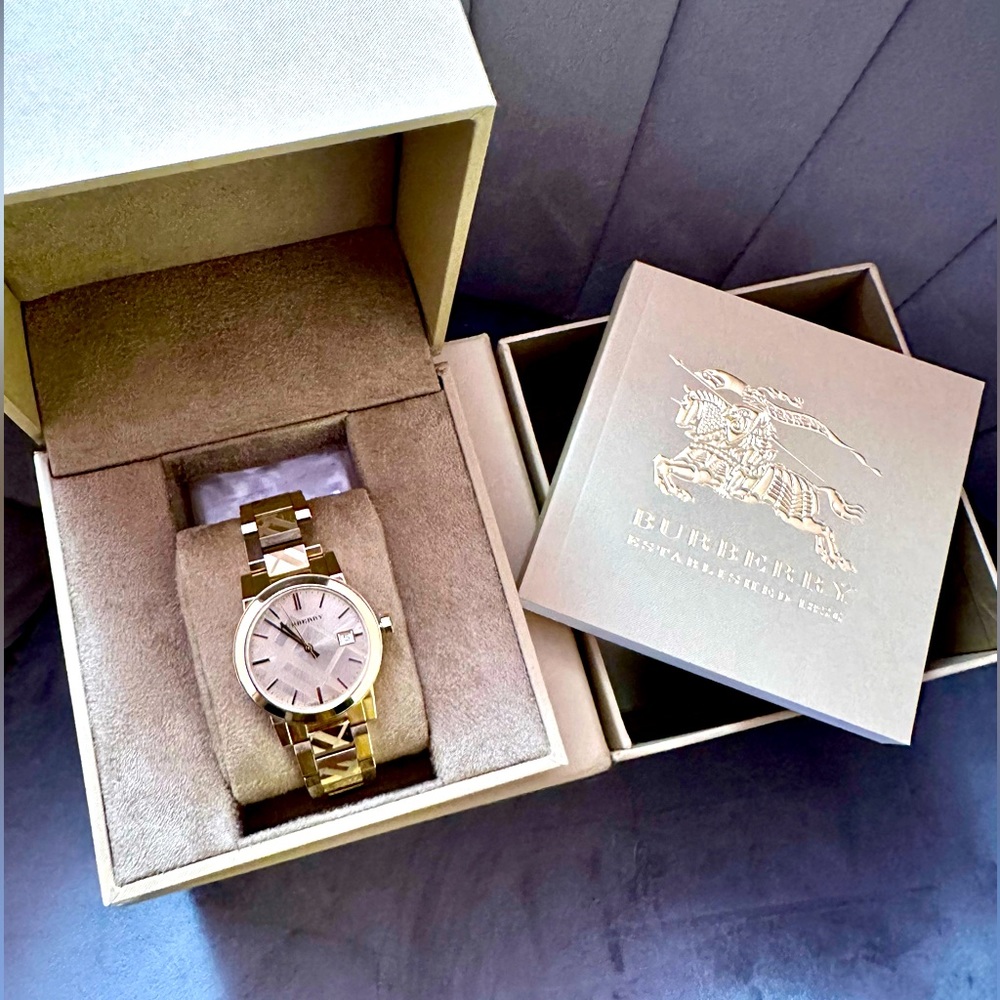 (SOLD) Burberry Women’s The City Gold-Tone Stainless Steel Watch New with Box